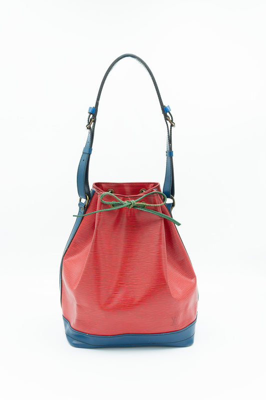 Louis Vuitton Noé Red and Blue Epi Leather Bucket Bag