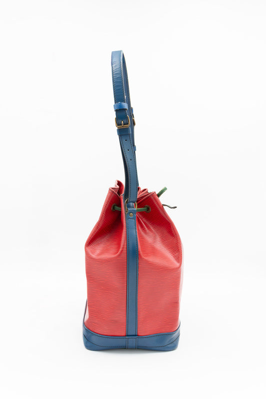 Louis Vuitton Noé Red and Blue Epi Leather Bucket Bag