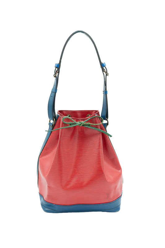 Borsa a secchiello Louis Vuitton Noé in pelle Epi rossa e blu