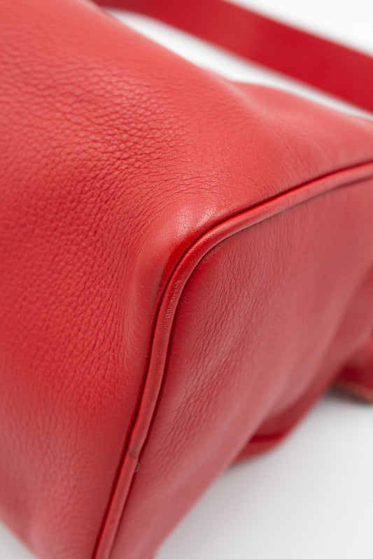 Prada Shoulder Bag in Red Pebbled Leather