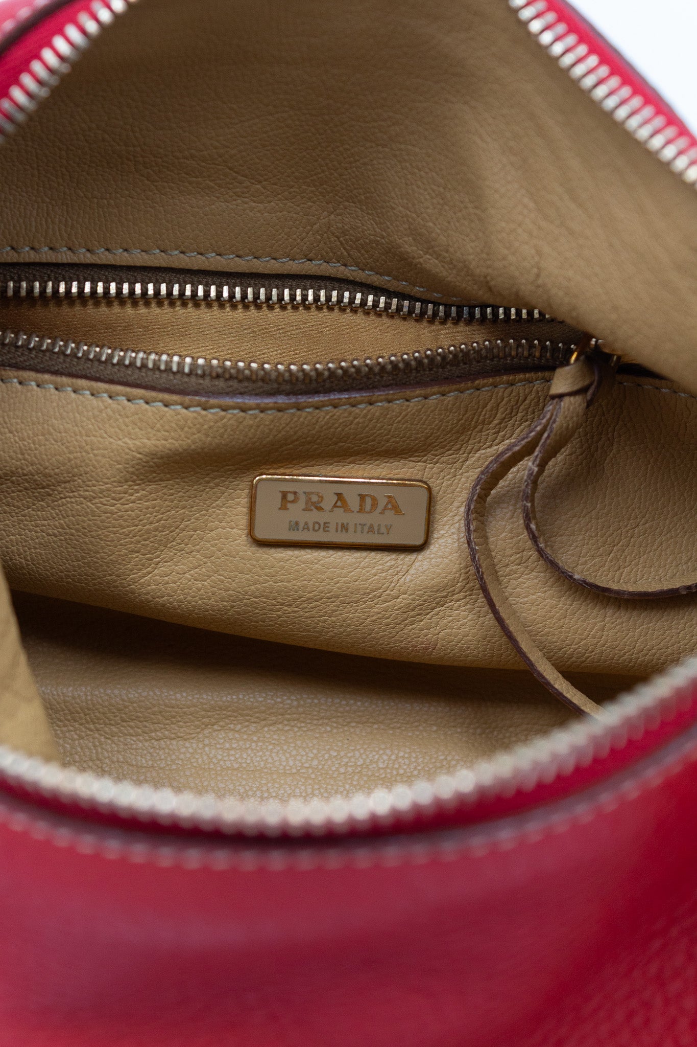 Prada Shoulder Bag in Red Pebbled Leather