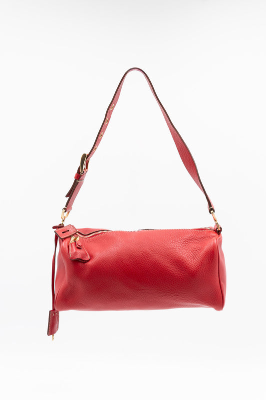 Prada Shoulder Bag in Red Pebbled Leather