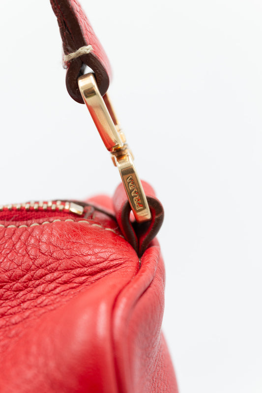 Prada Shoulder Bag in Red Pebbled Leather