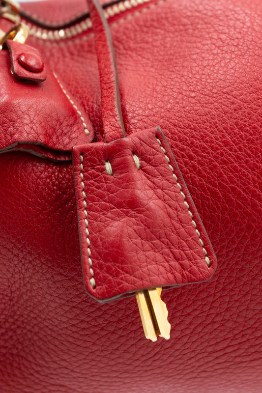Prada Shoulder Bag in Red Pebbled Leather