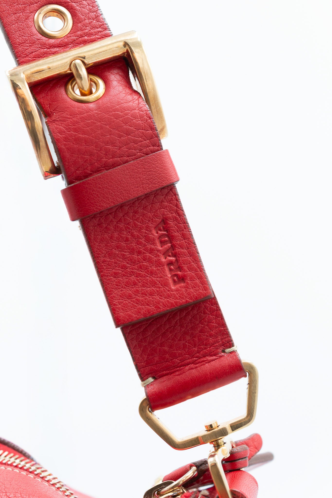 Prada Shoulder Bag in Red Pebbled Leather
