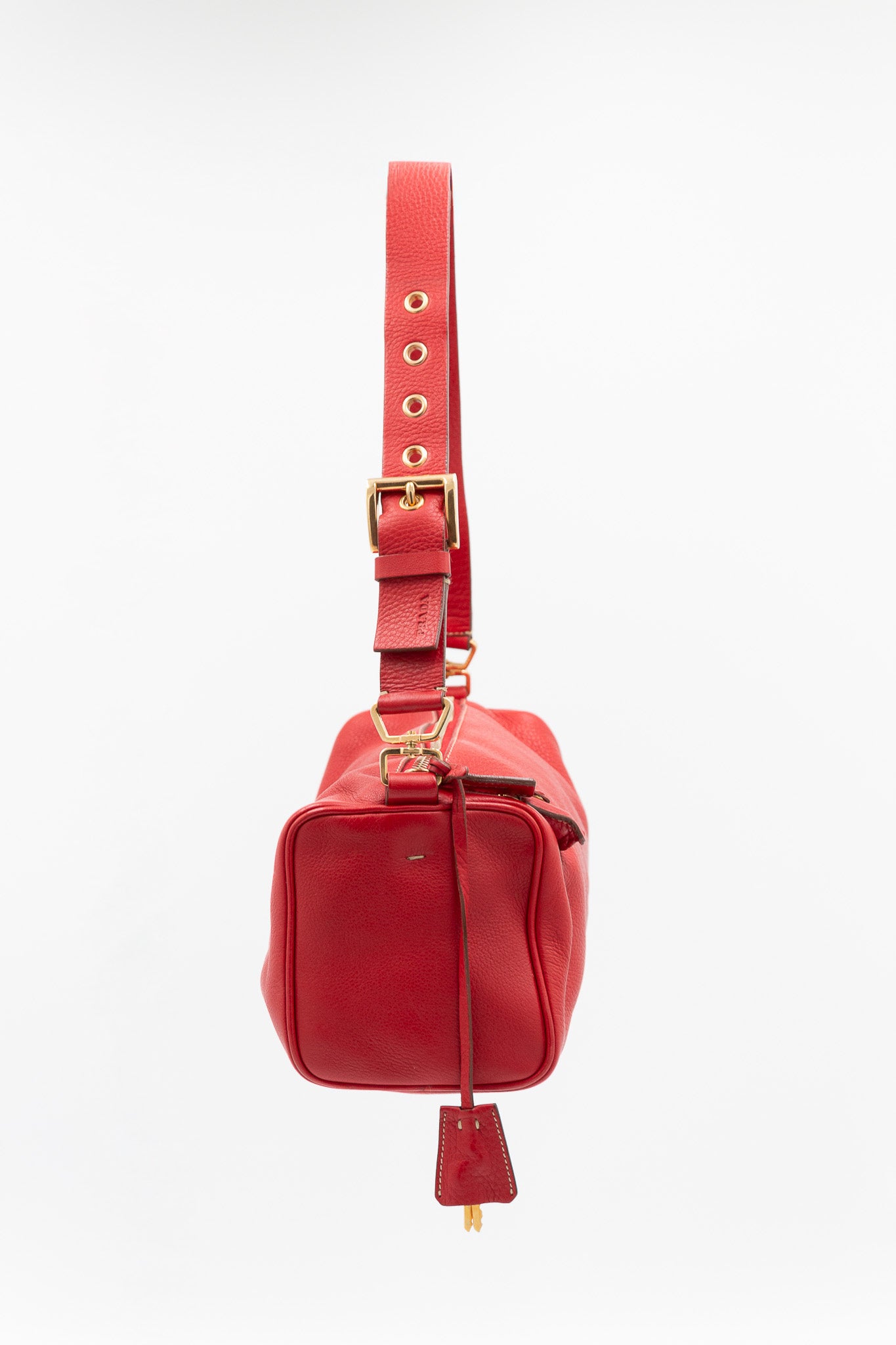 Prada Shoulder Bag in Red Pebbled Leather