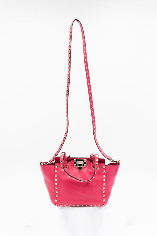 Valentino Mini Rockstud Fuchsia Leather Crossbody Bag