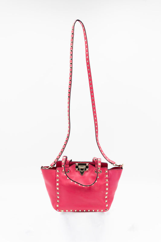 Valentino Mini Rockstud Fuchsia Leather Crossbody Bag