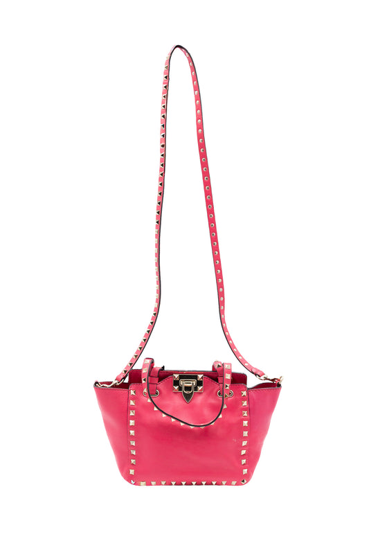 Borsa a tracolla Valentino Mini Rockstud in pelle fucsia